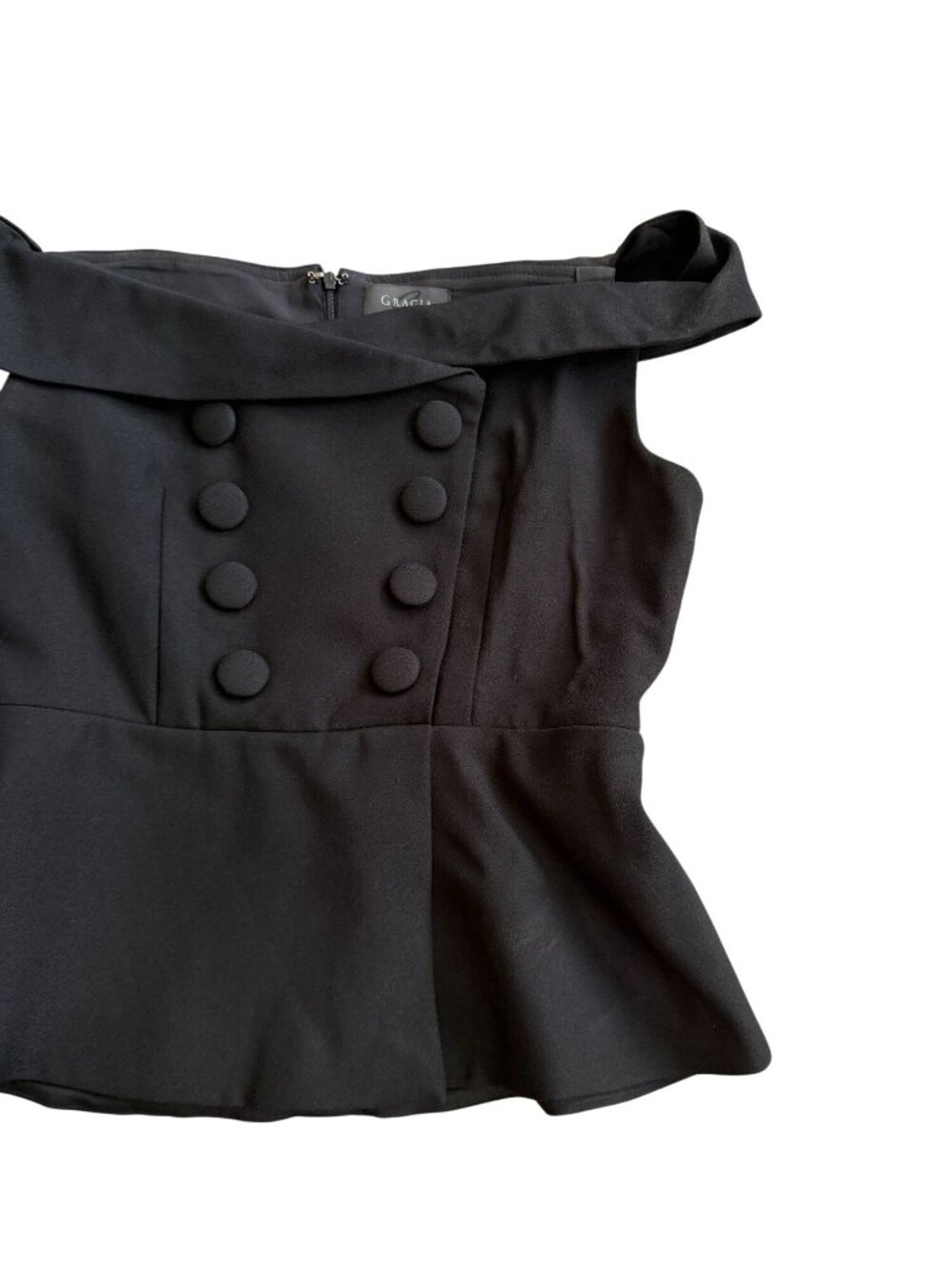 GRACIA Black Button Off the Shoulder Top Size Large - Picture 4 of 6